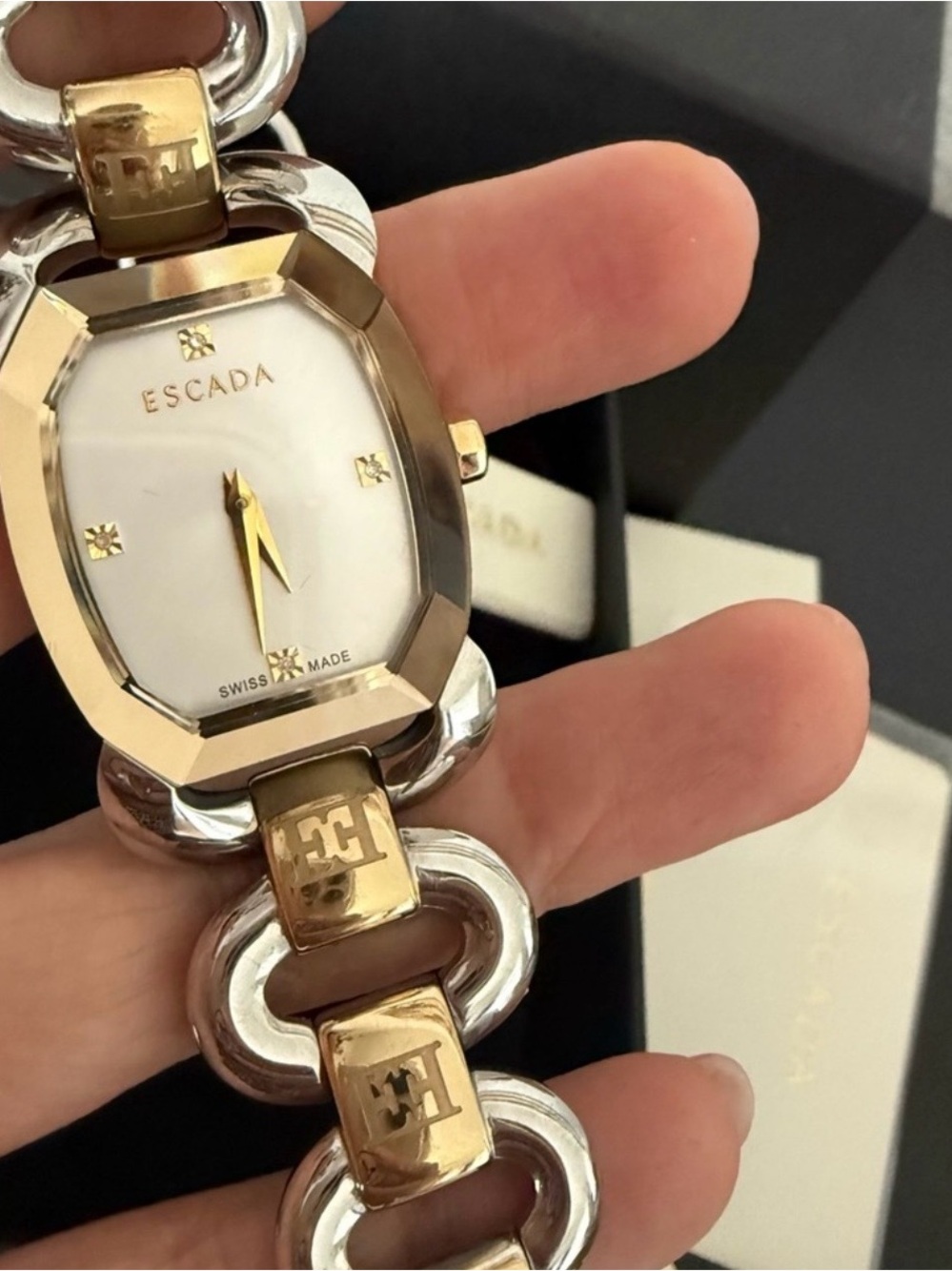Escada Two-Tone Gold and Silver Link Bracelet Watch with White Dial - Picture 3 of 14